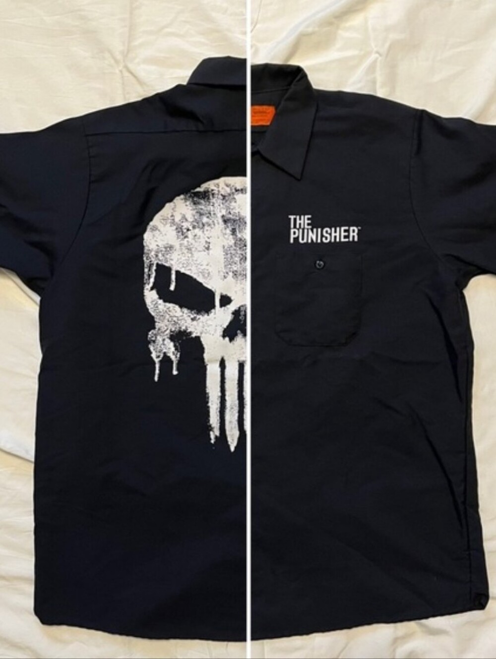 Red Kap Marvel Punisher TouchTex Work Shirt Graphic Black Size Large SS Street